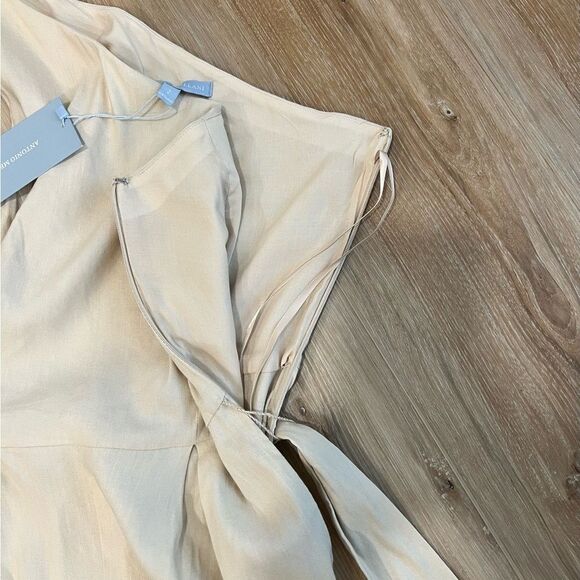 ANTONIO MELANI Carlos One Shoulder Tie Waist Wide Leg Jumpsuit in Natural Size 2 - Picture 3 of 7